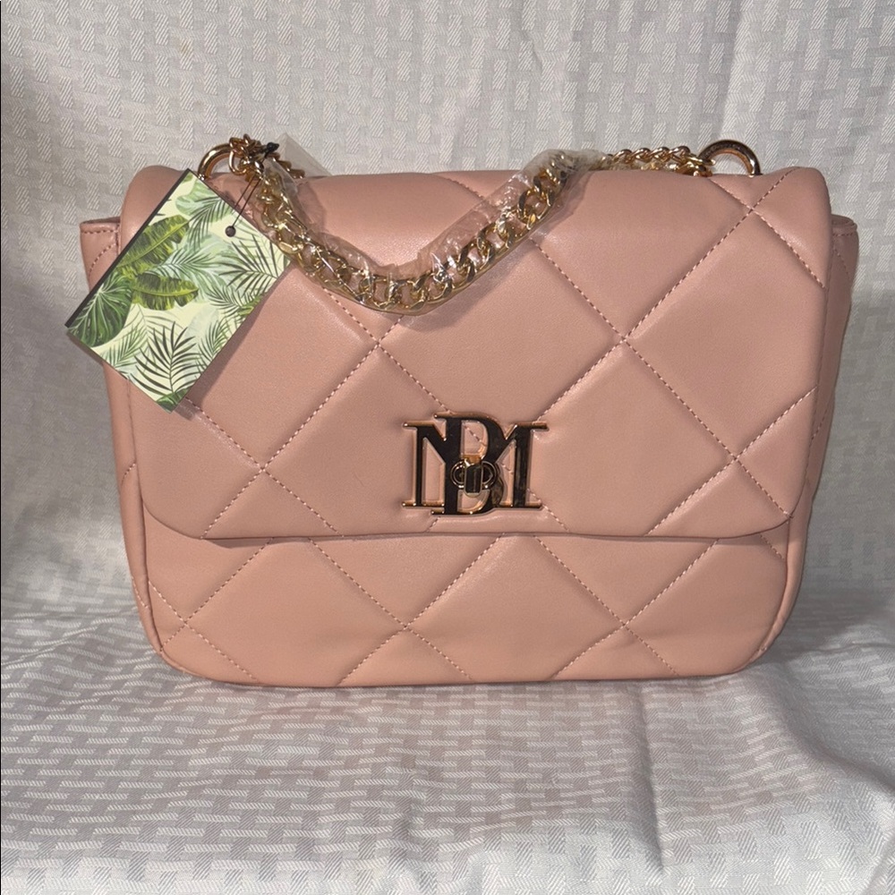 Badgley Mischka Pink Quilted Shoulder Bag with Chain Strap